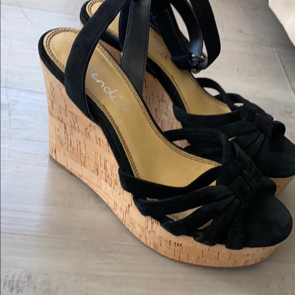 Splendid fallon Black suede cork wedges